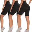 3 Pack Biker Shorts for Women  8"/5"/3" High Waisted Tummy Control Workout Yoga Running Athletic Shorts (Large-X-Large, Black/Black/Black)