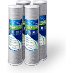 High Capacity Coconut Shell Carbon Block Water Filter 5 Micron Cartridge 4.5" x 20" for Universal Whole House System WELL-MATCHED with CB-45-2005, FC25B, FLTWH2045C02 and PRL-RCL (4 Pack)
