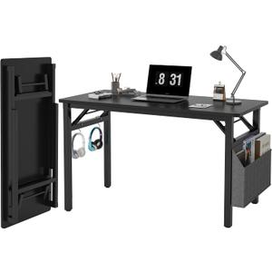 31.5 in Computer Desk w/Storage, Portable Folding Desk No-Assembly (Black)