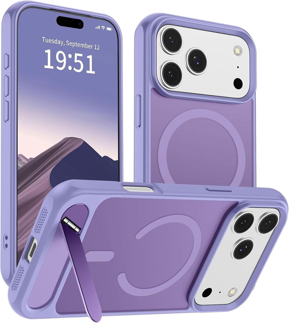 SUPFINE Magnetic for iPhone 17 Pro Max Case (Built-in Invisible Kickstand)(Compatible with MagSafe)(Military Grade Drop Protection) Translucent Matte Shockproof Phone Cover,Lavender Purple