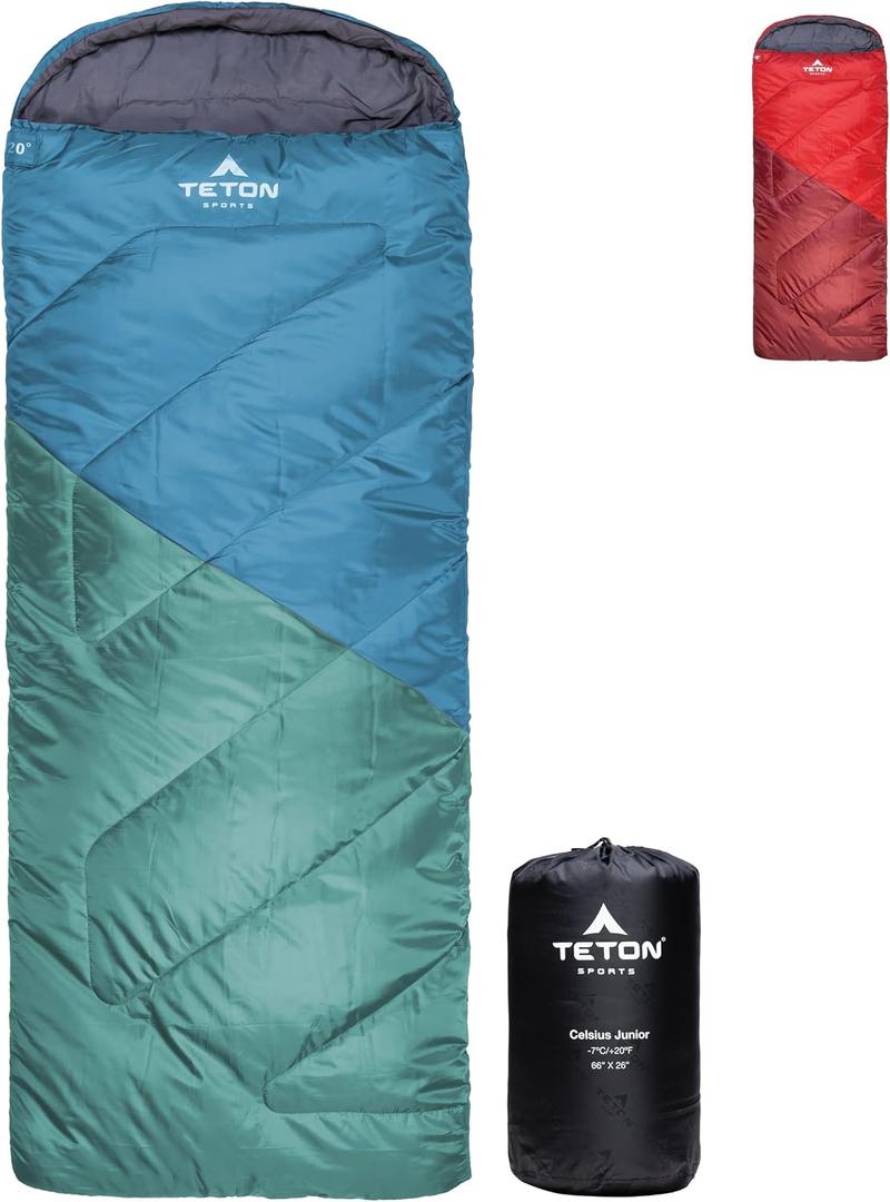 Teton Junior, 20 Degree Sleeping Bag. Finally, Sleeping Bag for Boys, Girls, All Kids, Warm and Comfortable; for All Camping Weather and Built to Last,Ocean, Junior 20F 