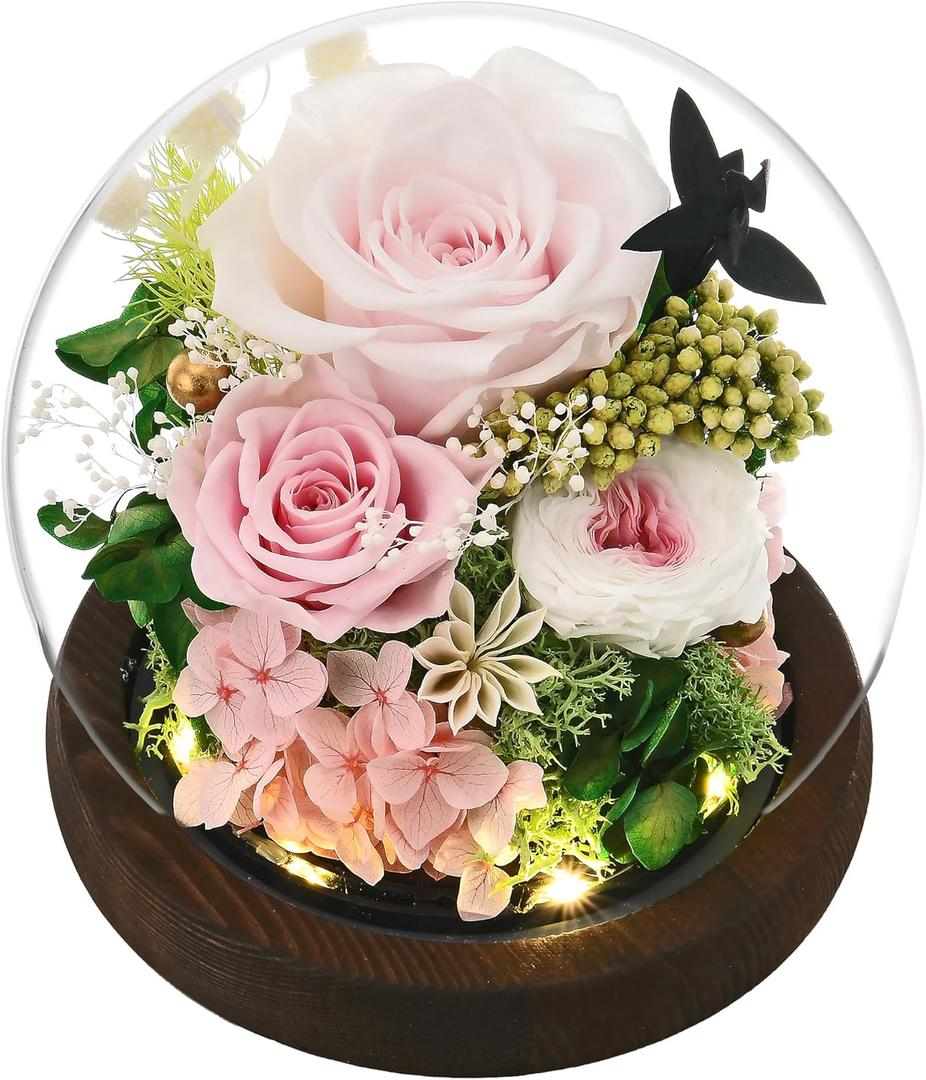 Roses Gifts for Her, Rose in Glass Dome with LED Light - Gifts for Women Mom Grandma Her Girlfriend Wife