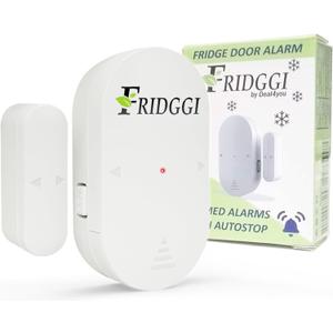 Freezer Door Alarm with 60 Second Delay, 2, 3, and 4 Minute Reminders, Refrigerator and Fridge Door Alarm or Chime, Low/Loud 80 to 110 dB  Compact Size. (White)