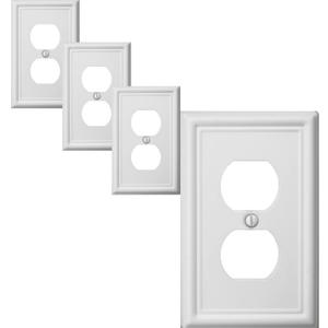 OKAWYC Single Duplex Outlet Cover Plate, 4-Pack White Luca Metal Wall Plate 1 Gang, Light Switch Cover, for Receptacle Light Switch, Switch Cover Decorative Wallplate, Durable