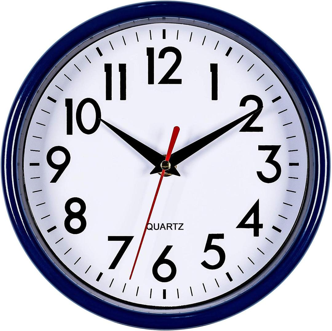 Bernhard Products Navy Blue Wall Clock 8" Silent Non-Ticking Quality Quartz Battery Operated Small Clock for Boys/Kitchen/Classroom/Office/Nursery Room Easy to Read