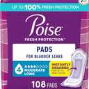Poise Incontinence & Postpartum Pads for Bladder Leaks, 4 Drop Moderate Absorbency, Long Length, 108 Count