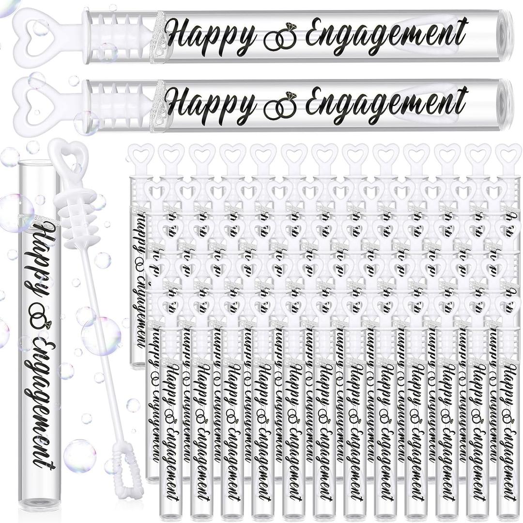 Foilswirl 50 Packs White Engagement Party Favors Happy Engagement Bubbles Wands Bulk Heart Wedding Bubbles for Guests Send Off Wedding Proposal Table Decor Bridal Shower Birthday Party Supply