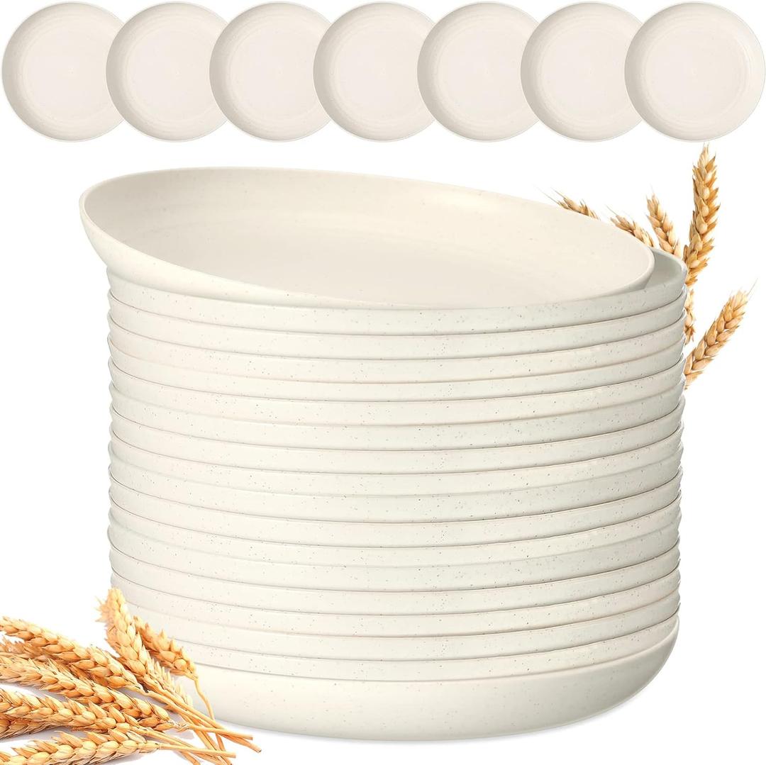 Zopeal 15 Pcs Unbreakable 10 Inch Wheat Straw Plates Set for Fruit Kitchen Salad Dessert Cakes Dish Reusable Plastic Lightweight Deep Dinner Plates, Microwave and Dishwasher Safe(Beige)