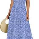 ANRABESS Womens Casual Summer Maxi Dress Flutter Short Sleeve Scoop Neck Smocked A Line Flowy Beach Vacation Long Dresses L