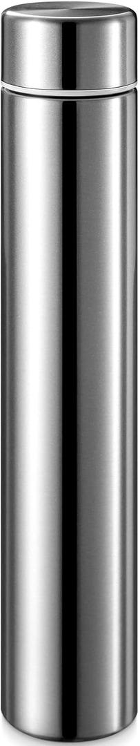 Vesici 1 Pack Silver Slim Water Bottle 8.8 oz Small Stainless Steel Purse Compact Insulated Water Bottles Camping Travel Backpack Pocket Flask for Car Cold Coffee Tea