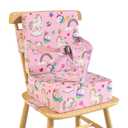 Booster Seat for Kitchen Chair with Backrest & 4 Adjustable Straps, TPU Waterproof & Anti-Scratch Toddler Booster Seat for Dining Table, Removable & Non-Slip(Unicorn)
