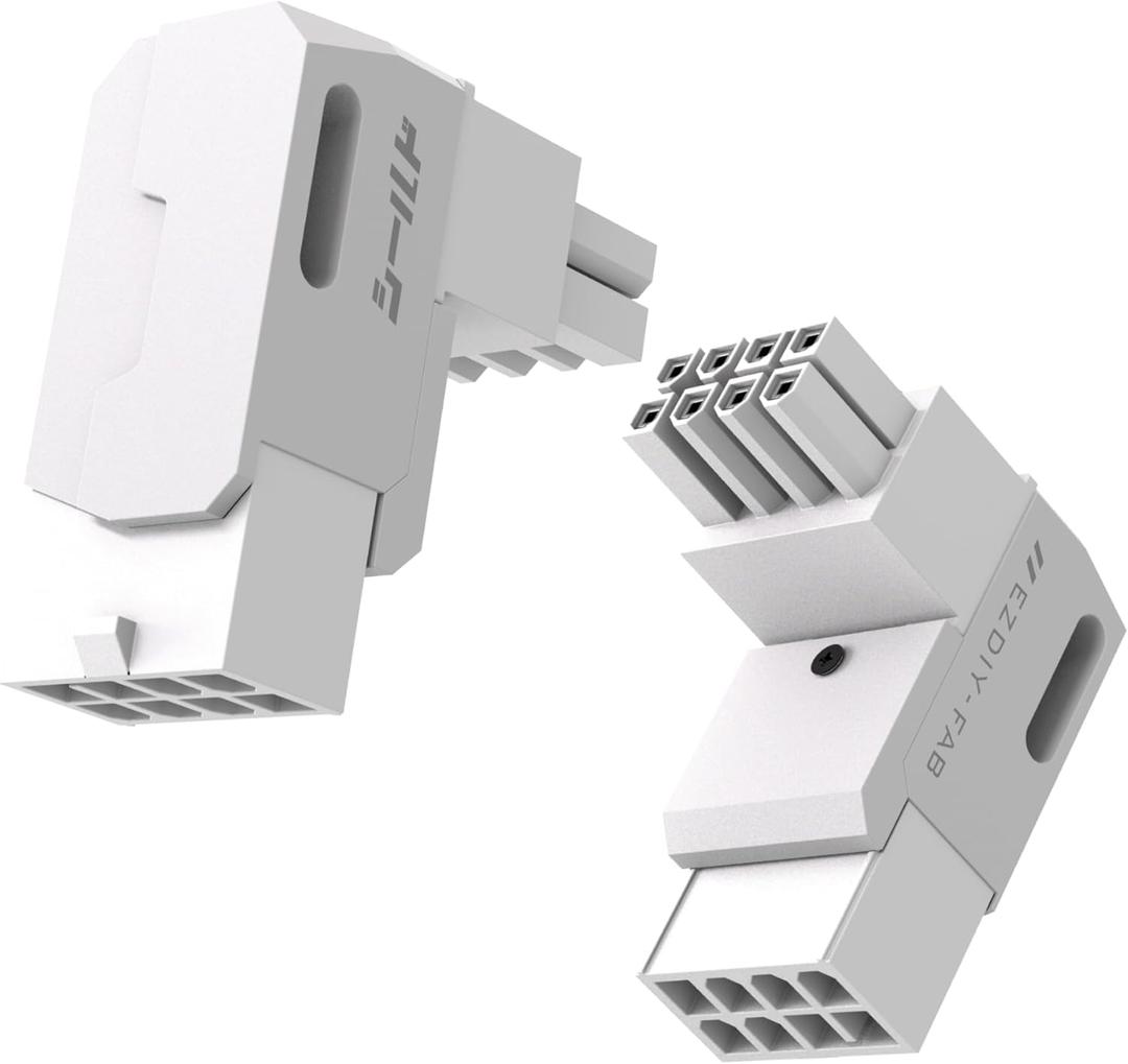 EZDIYFAB Shield Series 8Pin PCIe GPU Power Adapter,90Degree Angled Connector, Aluminum Design for Graphics Cards – Reverse Type, White, 2 Pack