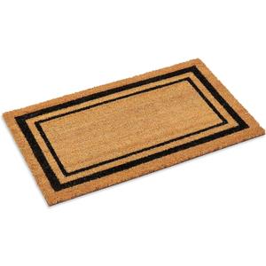 Kempf Black Border Coco Coir Doormat, 18" x 30", Non-Slip Backing, Heavy Duty Natural Fiber Front Door Welcome Entrance Mat, Low Clearance, Outdoor Indoor