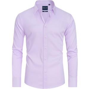 Alimens & Gentle Slim Fit Mens Dress Shirts for Men Button Down Long Sleeve Dress Shirts Wrinkle Free Formal Stain Proof (Small, Light Purple)