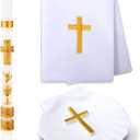 Lyrow 3 Pcs Baptism Candle Set for Boys and Girls Baptism Kit Include Baptismal Candle, Towel, Shell for Kids Christenings Favor(Gold)