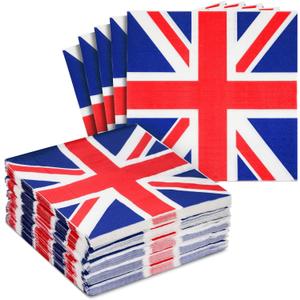 100 Pack UK Flag Napkins for British Party Decorations, Union Jack Party Supplies, London Napkins UK Flag Design for Birthday Parties, Celebrations, Special Occasions (13x13 Inches)