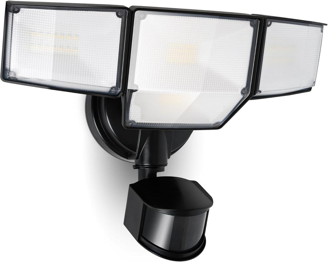LUTEC 80W 9000LM LED Security Light Motion Sensor Outdoor Lights, 4 Head LED Flood Lights Outdoor 5000K Daylight, IP65 Waterproof, Motion Detected Lights for Outside, House, Garage, Yard (Black)