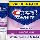 Crest 3D White Advanced Luminous Mint Teeth Whitening Toothpaste, Crest Toothpaste, 3.7 oz Pack of 4 - Helps Remove Surface Stains, Whitens Teeth, Strengthens Tooth Enamel, Protects Against Cavities