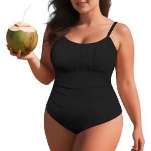 Zando Women Plus Size Bathing Suit Tummy Control Womens Swimsuits Cheeky One Piece Swimsuits Vintage Swimwear Bathing Suit (XL, Black)