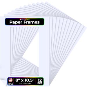 Hygloss 12 Pack Paper Picture Frames, White cardstock Photo Frame 8x10.5-Inch, Paper Frames to Decorate for Wedding Birthday DIY Classroom Crafts and Decorations