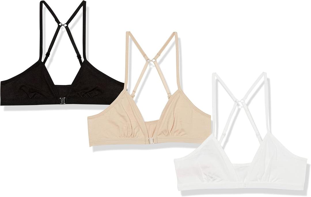 Fruit of the Loom Girls' 3-Pack Cotton Convertible Bralette  Adjustable & Versatile (Black Hue/White/Sand) Fruit of the Loom Girls' 3-Pack Cotton Convertible Bralette  Adjustable & Versatile (Black Hue/White/Sand)