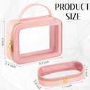 Abbylike 2 Pcs Pink Clear Makeup Bag Set Travel Toiletry Bags with Handle Women Gift for Christmas Portable Make up Cosmetic Case with Zipper Brush Bag Transparent Waterproof Organizer Car Essentials
