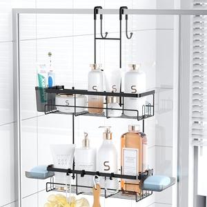 Aitatty Over the Door Shower Caddy Hanging: Black Rustproof Shower Organizer over the Door - No Drilling Bathroom Rack for Inside