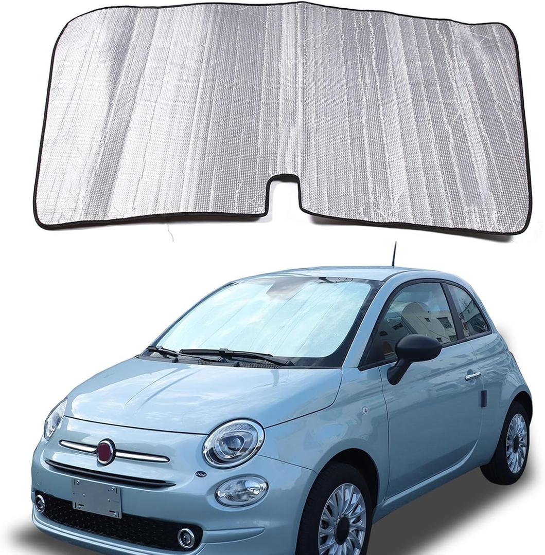 The Original Windshield Sun Shade Compatible with Fiat 500 2010-2025+ Abarth 595 2014-2024 Car Windshield Reflective Sunshade Protector Sun Shade Accessories (Silver)