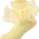 Girls Ruffle Socks Toddler Girl Frilly Dress Socks Double Lace Big Ruffles Fold Over Church Fancy Sock for Baby Kids (1-3T, Light Yellow - 1 Pair)
