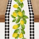 White and Black Buffalo Plaid Check Lemon Table Runner Farmhouse Style Spring Summer Home Kitchen Dinding Room Table Decorations 13x72 Inch