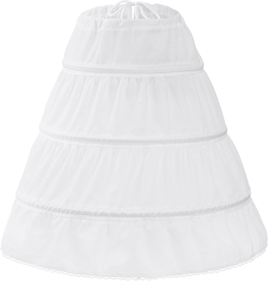 obmwang Girls Petticoat Crinoline 3 Hoop Skirt Petticoats for Girls Underskirt Ball Gown (White)