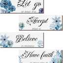 Joyhawk 4 Pieces Blue Flower Wall Decor For Bedroom, Accept-Let go-Have faith-Believe Wooden Inspirational Wall Art Decorations for Living Room Bathroom,Rustic Wooden Farmhouse Home Decor, 12 x 4 Inch