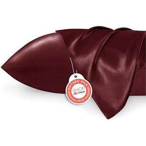 Bedsure Satin Pillowcases, Similar to Silk Pillow Cases Queen Size Set of 2, Burgundy Pillow Case with Envelope Closure, Christmas Decor Home Gifts for Women Men, 20x30 Inches, 2pcs