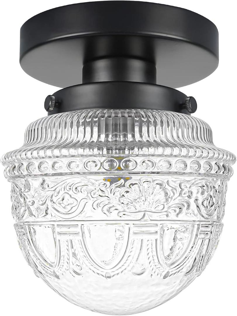 DSMJFU Black Semi Flush Mount Ceiling Light, Small Hallway Light Fixture, Vintage Close to Ceiling Light Fixture for Bathroom, Entryway, Foyer, Closet (5.51in)