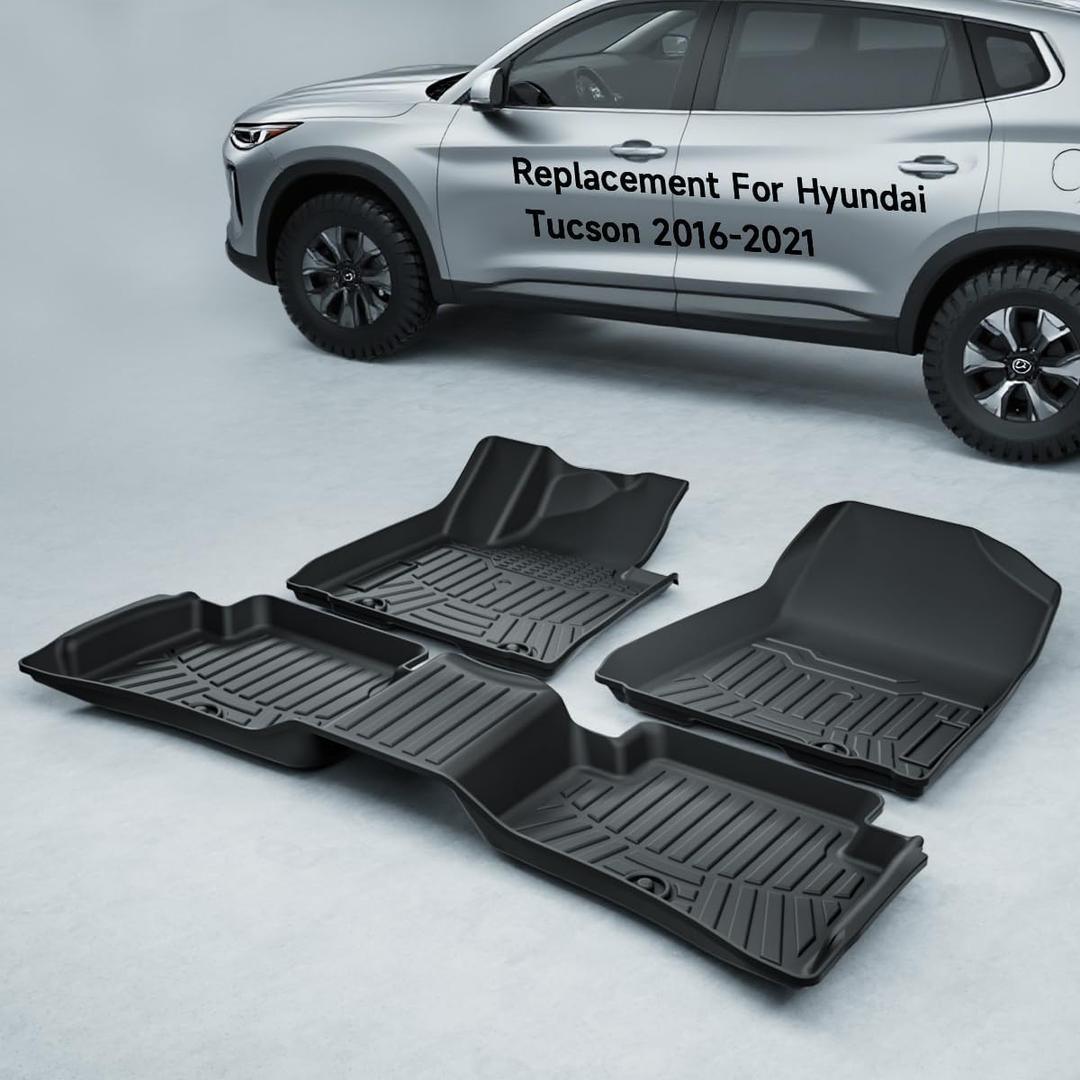 Car Floor Mats TPE for Tucson 2016-2021 for Kia Sportage 2017-2022 Custom Fit Heavy Duty Front & Rear Row Protection Easy to Clean (3-Piece Set, Black)
