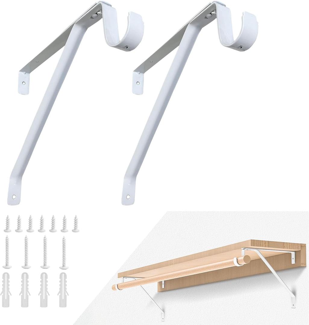 Heavy Duty Closet Rod Bracket, Adjustable Closet Shelf & Rod Brackets White Closet Rod Holders for 3/4" Wall Cleat, Adjustable for Rear Cleat Strip, Set of 2
