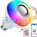 Lighting LED+ Color Changing Speaker LED Light Bulb with Remote Control and APP, Soft White, Comes with B22 Socket