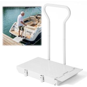 Boat Boarding Platform with Handrail, Foldable Dock Step with Anti-Slip Surface, Rust-Resistant Iron Ramp for Lake, Pontoon, Kayak, Dock to Boat Access
