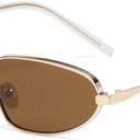 Gleyemor Fashion Retro Sunglasses for Women Stylish Oval Glasses Full Metal Frame UV400 Protection Shades (Gold/Brown)