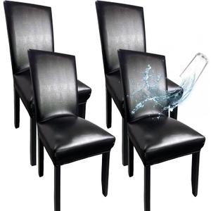 Leather Chair Covers for Dining Chairs Set of 4, Super Stretch Waterproof Kitchen Chair Covers Thickened Washable Dining Chair Slipcovers Black Chair Seat Covers for Dining/Kitchen/Banquet