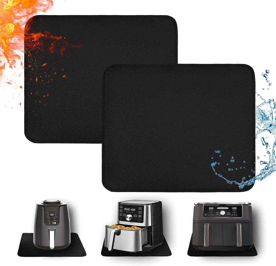 Heat Resistant Mats for Countertop - Fireproof 15x18 in Heat Resistant Mats for Air Fryer - Hot Pad Air Fryer Mat Compatible with Ninja,COSORI,Cuisinart for Coffee Maker, Toaster, Oven 2PCS - Black