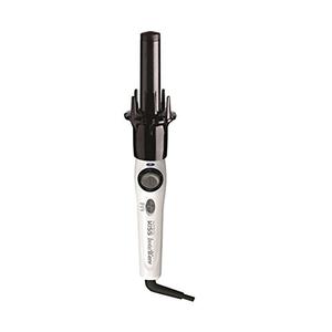 KISS Instawave Deluxe Automatic Rotating Curling Iron, Self-Spinning, Ceramic Ionic Technology, Tangle Prevention, 2-Way Rotation, Dual Heat Settings up to 420°F, 1” Curling Wand, Black & White