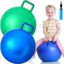 Lewtemi 2 Pcs 18 Inch Big Bouncing Ball with Handle Jumping Hopper Bouncy Ball for Adults Exercise and Air Pump for Outdoor Sports Game(Blue, Green)