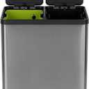 SIMPLI-MAGIC 16 Gallon (60L) Elegant Black Step Trash Can  Dual Compartment Kitchen Garbage Can with Waste & Recycling Bins  Slow-Close Lid, Odor Control, Hands-Free, Premium Stainless Steel