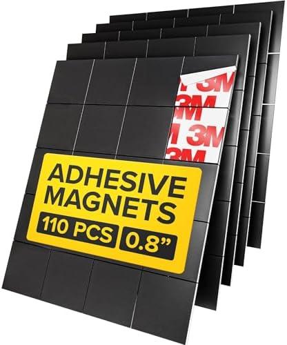 Hyper-Sticky Magnets with Adhesive Backing - 110pcs 0.8x0.08 Strong Magnetic Squares for Whiteboard Fridge - Science Education Magnets - Easy-to-Cut Stickers - Teacher Must Have - Teacher Supplies, Black