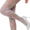 Sexy Tights for Women High Waist Fishnet Stockings Lace Leggings Floral Lace Pantyhose (White)