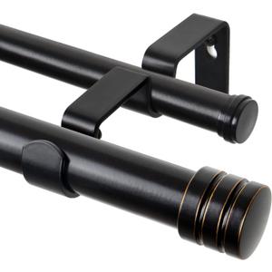 TONIAL1 Inch Double Curtain Rods 36 to 72 Inches (3 to 6 ft), Heavy Duty Decorative Drapery Rod for Windows 24 to 68 Inches (2 to 5.7 ft) with Classic Cap Finial, Black
