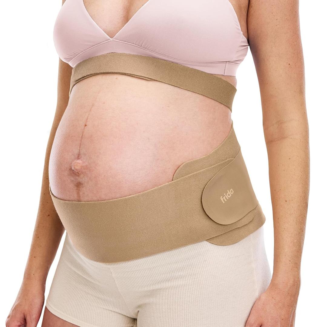Frida Mom Dual Support Pregnancy Belly Band L/XL, Maternity Belly Band with Ultimate Support Back, Hip & Pelvic, Adjustable, Lightweight, Breathable & Comfy, Supports Bump as Baby Grows, Clay