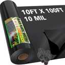 10ft x 100ft 10 Mil Black Plastic Sheeting Heavy Duty, LLDPE Vapor Barrier for Crawl Space Encapsulation, Moisture Barrier Film for Basement, Landscaping, Greenhouse & DIY (with Gloves), 10X100 FT - 10 MIL