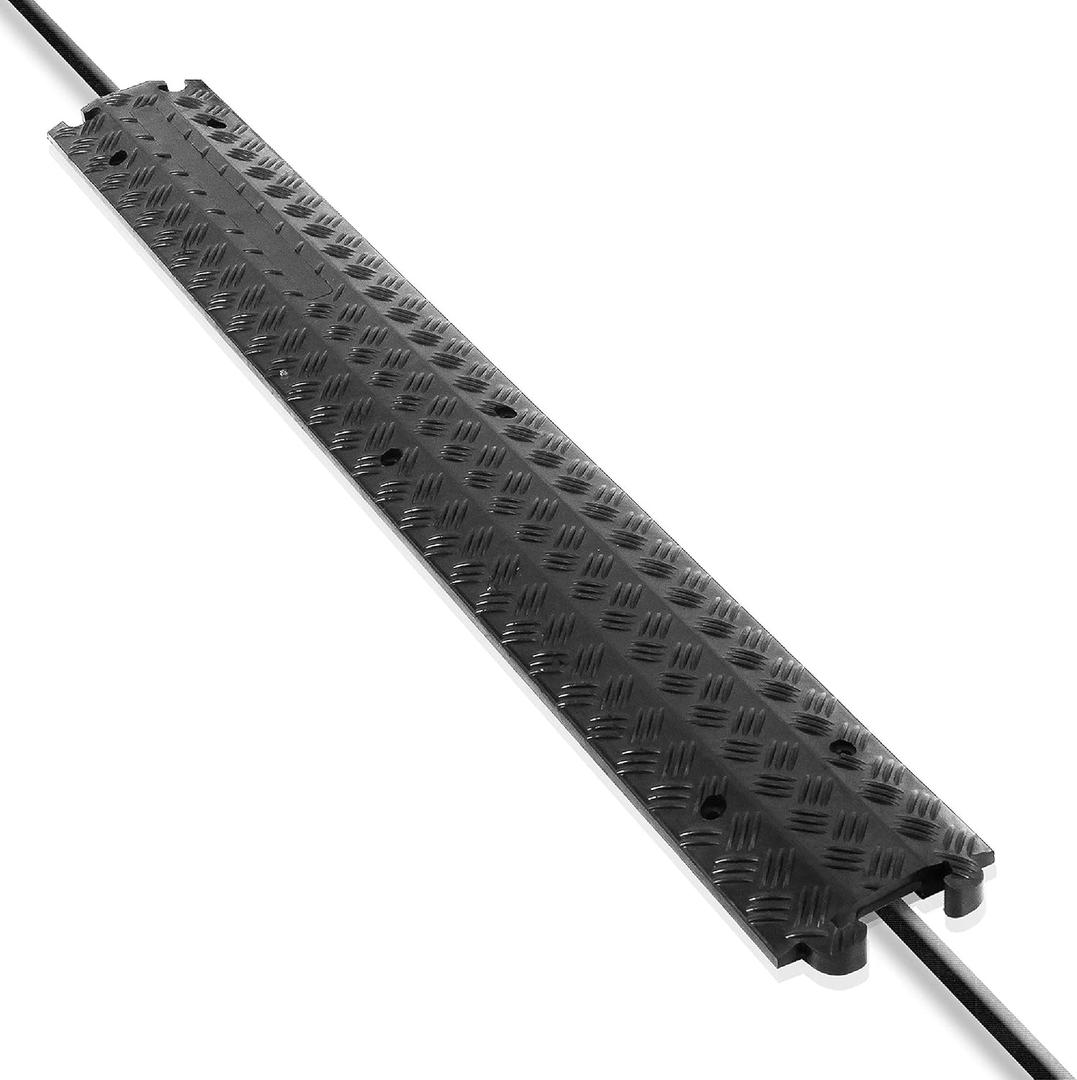 Pyle Durable Cable Protection Ramp Cover - Supports 11000lbs Single Channel Heavy Duty Hose and Cord Track Floor Protection, 39.4 x 5.11 x 0.78 Cable Concealer for Indoor Outdoor Use -PCBLCO101BK (Black)